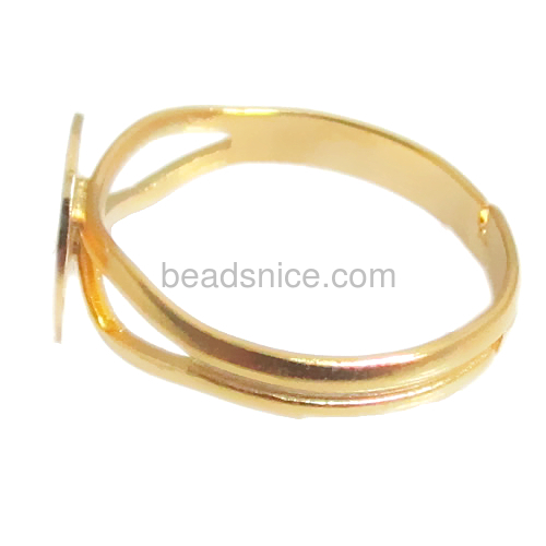 Ring blanks Vacuum real gold plating, More than 2 microns thick, with,glue pads, adjustable,size:6