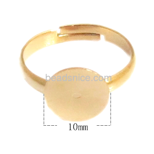Ring blanks Vacuum real gold plating, More than 2 microns thick, with,glue pads, adjustable,size:6,17mm