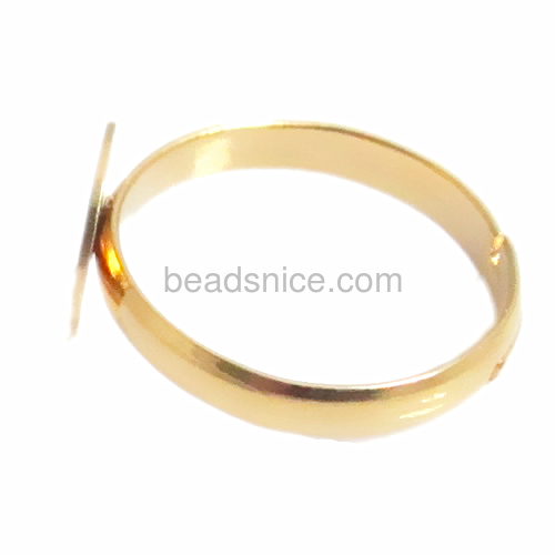 Ring blanks Vacuum real gold plating, More than 2 microns thick, with,glue pads, adjustable,size:6,17mm