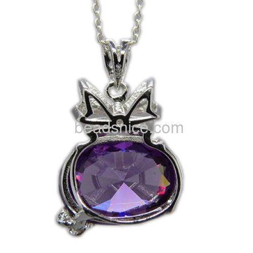 Amethyst pendant with 925 sterling silver bail paved CZ zircon