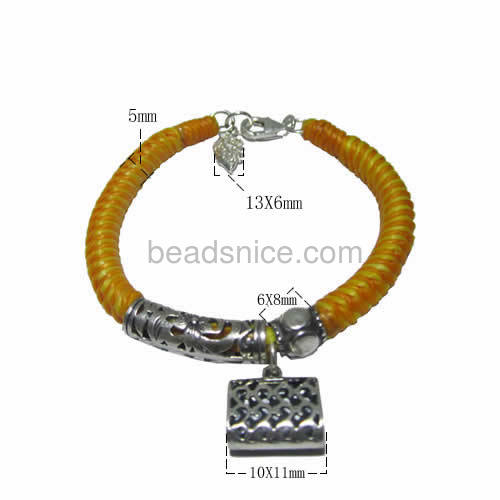 925 Sterling silver wax rope bracelets for women with a lock charm pendant