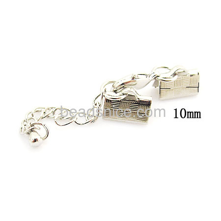 Jewellry findings brass textured ends caps with 8mm lobster clasp and extender with manual plated nickel free lead safe