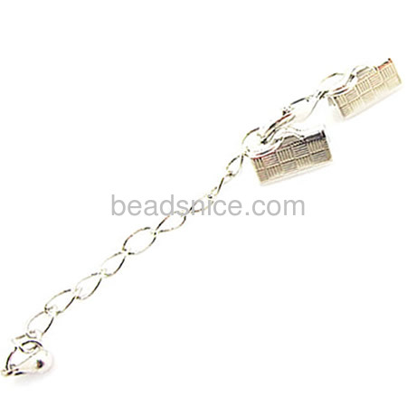 Manual plated jewellry findings brass textured ends caps with lobster clasp and extender chains nickel free lead safe