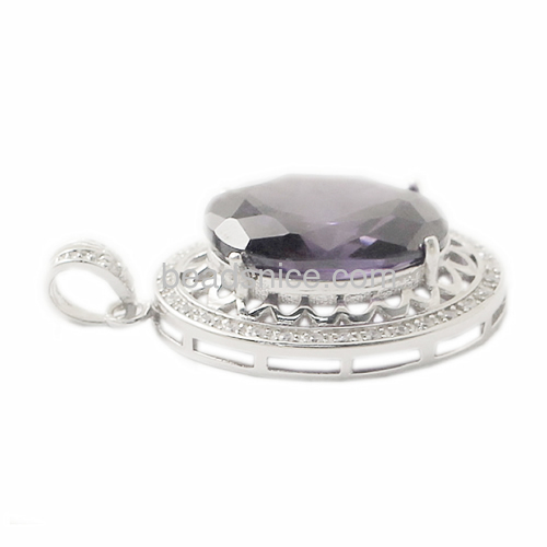 Pendant laying amethyst of 925 silver CZ paved