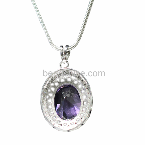 Pendant laying amethyst of 925 silver CZ paved