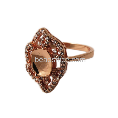 Classical ring base flower rings micro pave zircon ring with 4 prongs designs for women wholesale jewelry settings brass oval