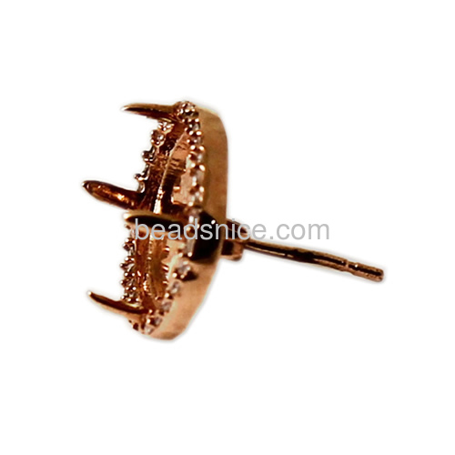 Vintage stud earring base unique earrings bezel setting with zircon in 4 prongs mountings base wholesale jewelry findings brass