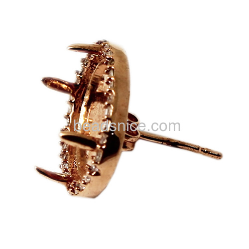 Vintage stud earring base unique earrings bezel setting with zircon in 4 prongs mountings base wholesale jewelry findings brass