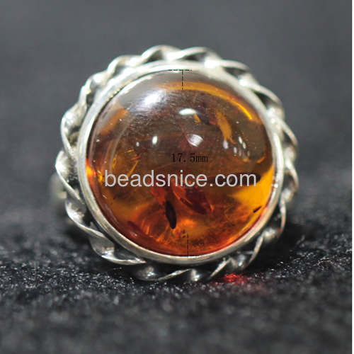 Thai 925 silver sculpture amber stone rings