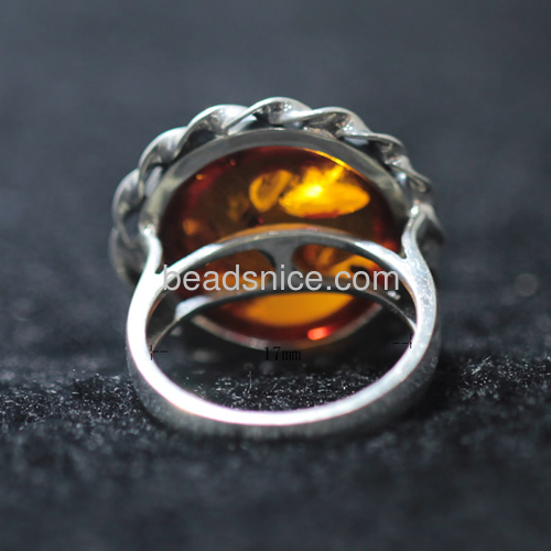Thai 925 silver sculpture amber stone rings