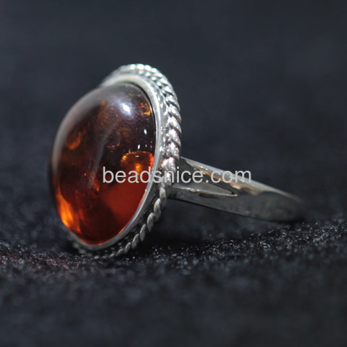 Women rings 925 sterling silver natural amber