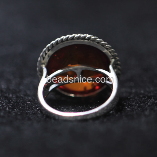 Women rings 925 sterling silver natural amber