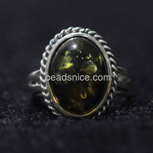 Wholesale Jewelry 925 Sterling Silver Amber Antique Silver Retro Womens Mens Rings