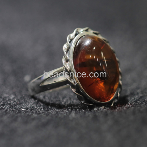 925 Sterling Silver Amber Ring For Women Engagement