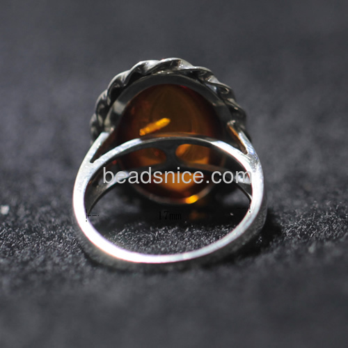 925 Sterling Silver Amber Ring For Women Engagement