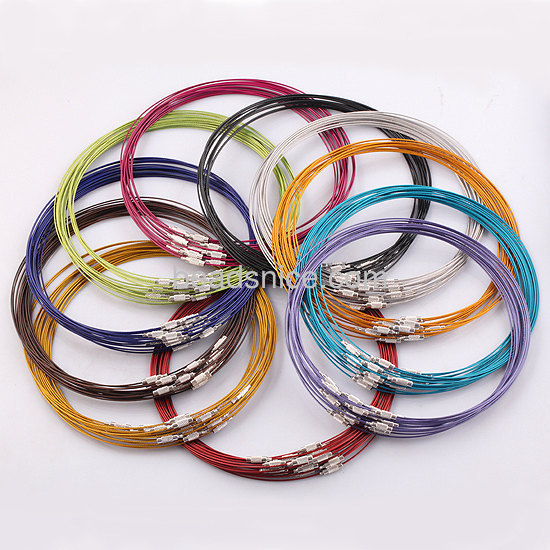 Collar memory wire necklaces mix color stainless steel wire  choker with screw clasp