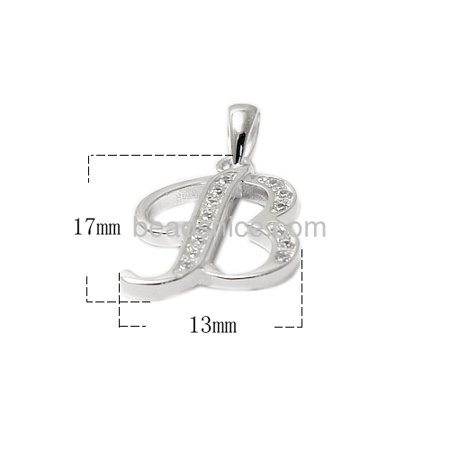 Sterling Silver CZ Letter B Initial Charm Pendant