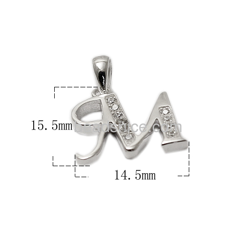 Initial M Bright CZ Sterling Silver Pendant