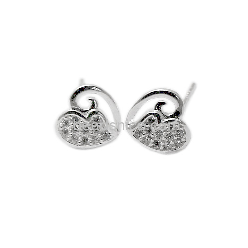 925 sterling silver heart shape earring studs with rhinestone Hypoallergenic