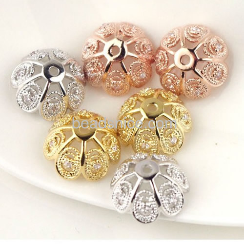 Bead cap charm filigree flower beads cap with zircon wholesale jewelry making supplies DIY exquisite high-end gifts