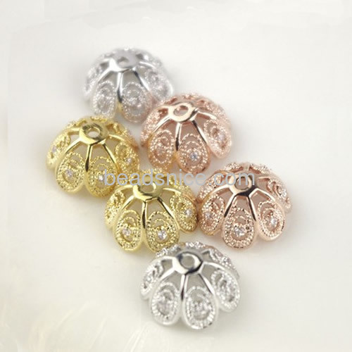 Bead cap charm filigree flower beads cap with zircon wholesale jewelry making supplies DIY exquisite high-end gifts