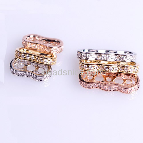 Spacer beads charm with three hole curved spacer bead micro full pave zirconia wholesale jewelry findings brass DIY