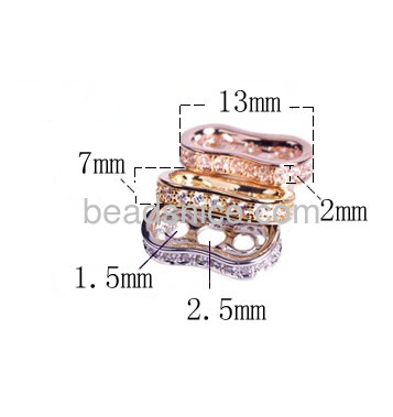 Metal spacer beads charm exquisite high-end spacer bead with zircon three hole wholesale jewelry findings brass curved shape
