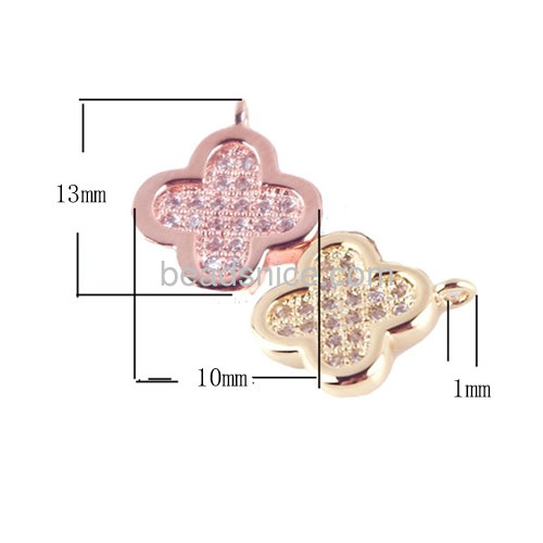 Leaf pendant four leaf clover pendant with zircon for bracelet necklace wholesale pendant jewelry findings brass DIY