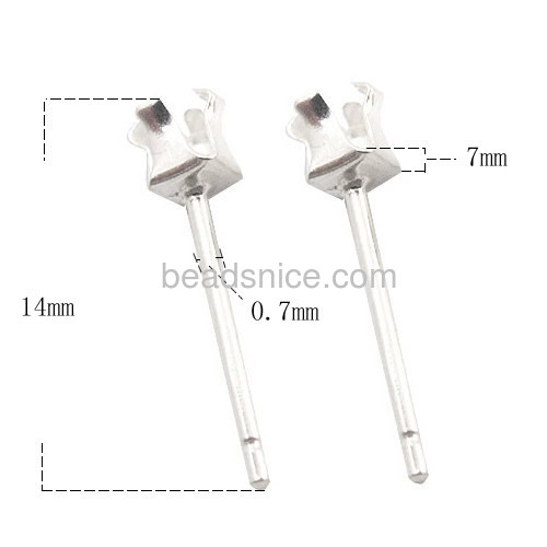 925 Sterling Silver Ear Stud Component 4-prong  setting