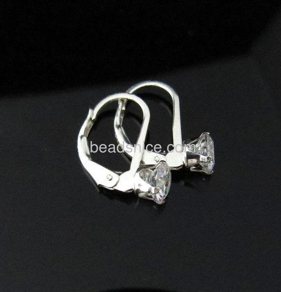 Lever-back earrings in sterling silver setting 4-prong  settings
