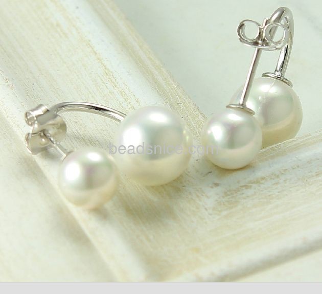 S925 silver pearls earrings studs with 2 beads