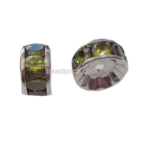 Olive rhinestone wave side rondelle spacer beads