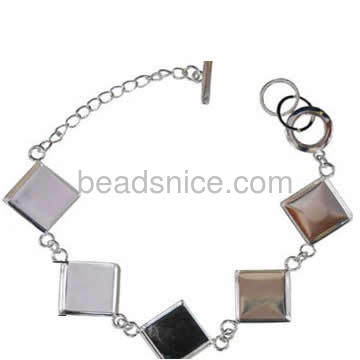 Bracelete Blanks Bracelete jewelry findings bezels with chain and clasp brass square and cube multi-color for choice 12x12mm