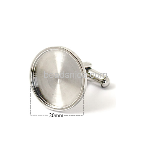 Blank setting Cufflink Stainless Steel coins cufflink parts eco-friendly jewelry materials fits 20mm round，mirror polishing