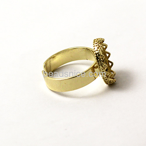Ring Base jewelry ring findings Brass vacuum real-gole plated Filigree Metal fit cabochon size:10X14mm Oval