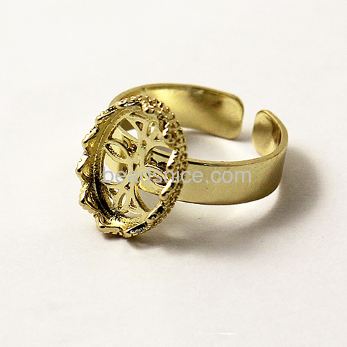 Ring Base jewelry ring findings Brass vacuum real-gole plated Filigree Metal fit cabochon size:10X14mm Oval