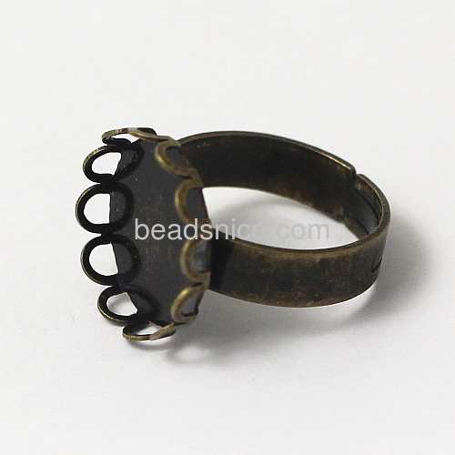 Fashion ring settings vintage adjustable ring blanks cabochon base lace edge wholesale jewelry accessories brass round shape