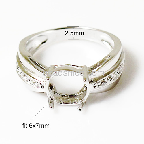 Ring mountings 925 sterling silver jewelry ring findings oval Sure set of  ring mountings for gems size 4 6X7mm