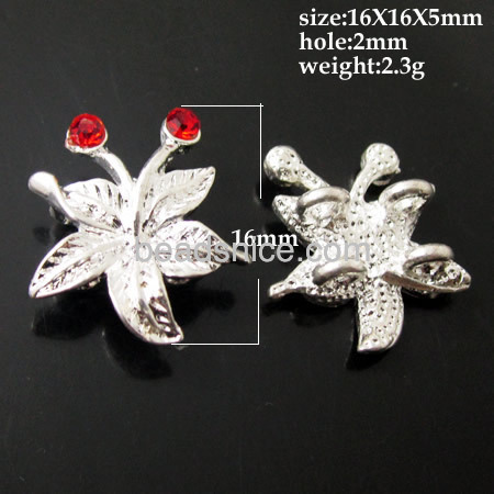 Connector Zinc alloy flower with red crystal  16X16X5mm