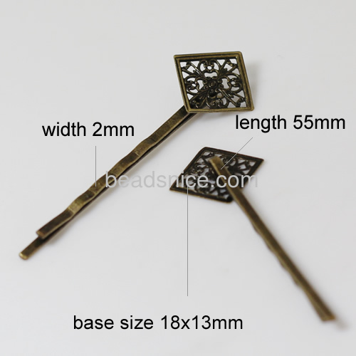 Hairpins Brass nickel free lead safe base diameter:13x18mm long :55mm square tube