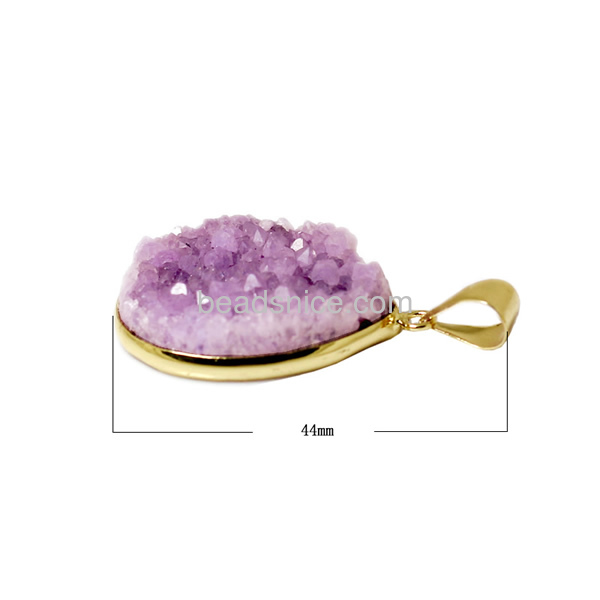 Natural druzy crystal pendants wholesale in real 24k gold with brass