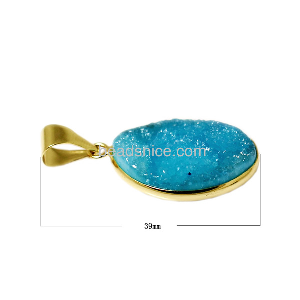 wholesale druzy quartz pendant in 24k gold plated with brass