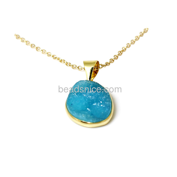 wholesale druzy quartz pendant in 24k gold plated with brass