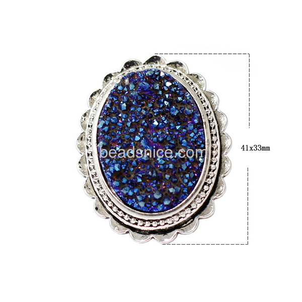 Natural druzy ring with blue drusy crystal stones wholesale with zinc alloy real gold color plated