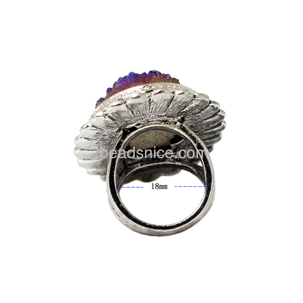 Natural druzy ring with blue drusy crystal stones wholesale with zinc alloy real gold color plated