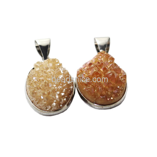 Natural druzzy crystal pendant in platinum real gold color plated wholesale with brass