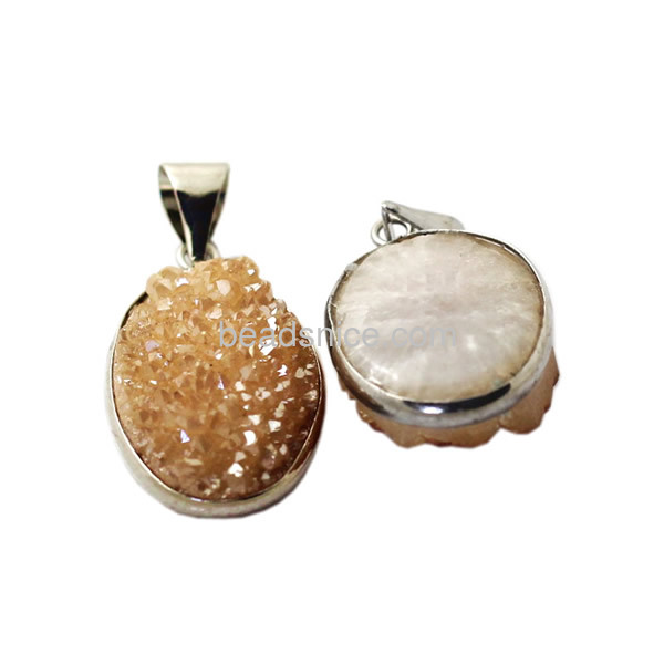 Natural druzzy crystal pendant in platinum real gold color plated wholesale with brass