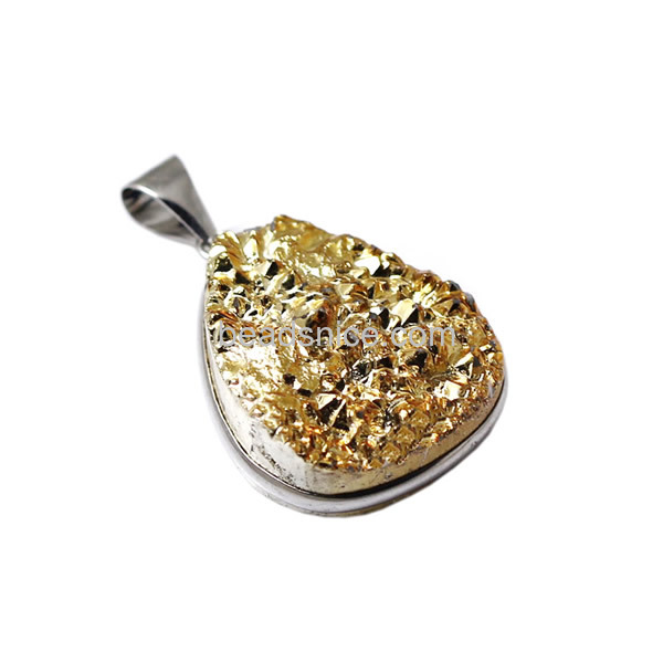 Natural druzy geode pendant wholesale for unique design with brass real gold color plated