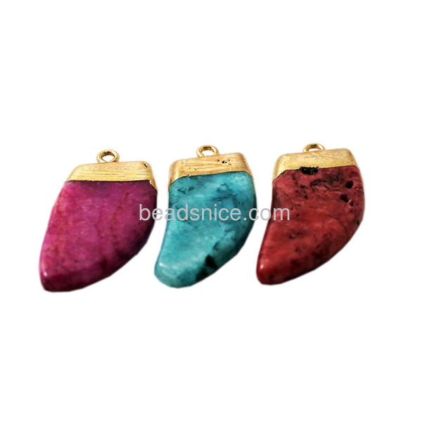Geode druzy crystal dyed horn pendants with brass real gold color plated