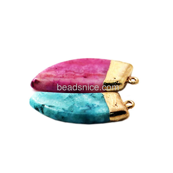 Geode druzy crystal dyed horn pendants with brass real gold color plated